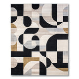 Modern Curved Geometric Black White Area Rug