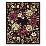 Ornate Red Rose Peony Heart Floral Rug