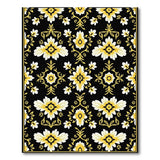 Golden Daisy Floral on Black Vintage Area Rug