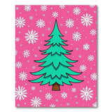 Festive Pink Christmas Tree Snowflake Rug