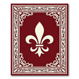 Burgundy Fleur-de-Lis Area Rug with Ornate Border
