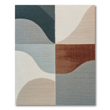 Wavy Abstract Area Rug in Teal, Gray Rust