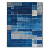 Navy Blue Grey Geometric Modern Area Rug