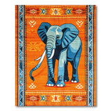 Bold Blue Elephant on Orange Southwestern Area Rug