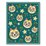 Festive Teal Orange Tabby Cats Christmas Rug