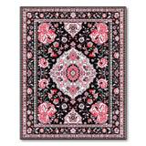 Red Red Floral Persian Area Rug on Black
