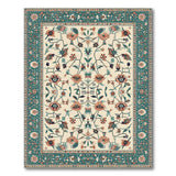 Teal Border Persian Floral Area Rug