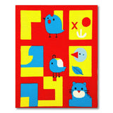 Playful Kids Cartoon Rug with Blue Birds Cat