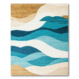 ODIKA Washable Abstract Coastal Wave Area Rug - Teal, Blue & Beige Low Pile Non-Slip Pet Friendly