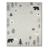 Grey Snowy Forest Bear Kids Area Rug