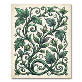 Vintage Green Vine Leaf Swirl Area Rug
