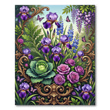 Ornate Purple Iris Garden Floral Rug