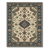 Ivory Traditional Persian Floral Area Rug with Navy Border