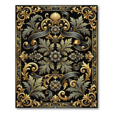 Black Gold Baroque Ornate Area Rug