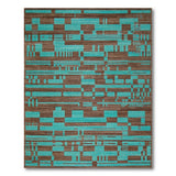 Teal Geometric Abstract Area Rug on Brown