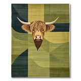 Highland Cow Geometric Green Area Rug