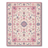 Ivory Persian Floral Area Rug with Pink Teal Blooms