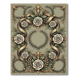 Ornate White Rose Baroque Frame Rug