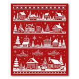 Festive Christmas Village Red Papercut Area Rug