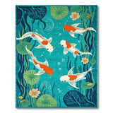 Teal Koi Fish Lily Pad Area Rug