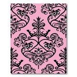 Elegant Black Damask Floral on Pink Area Rug