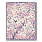 Pink Cherry Blossom Blue Bird Floral Area Rug