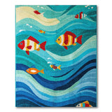 Whimsical Cartoon Fish Ocean Waves Rug