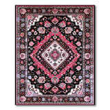 Black Persian Area Rug with Red Floral Medallion