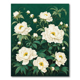 Elegant White Peony Blooms Green Area Rug