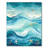 Blue Teal Ocean Waves Starfish Area Rug