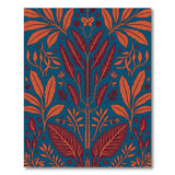Teal Rust Fern Leaf Floral Area Rug