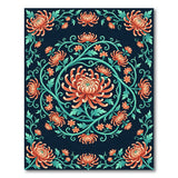 Multi-color and Patterns Navy Chrysanthemum Floral Area Rug