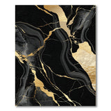 Black Gold Veined Marble Abstract Area Rug