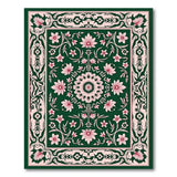 Emerald Green Persian Rug with Pink Florals
