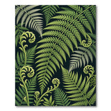 Lush Fern Fronds on Black Area Rug