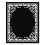 Elegant Black White Ornate Floral Border Rug