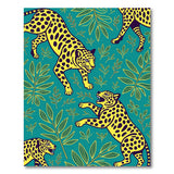 Bold Yellow Leopard Teal Leaf Area Rug