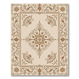 Ornate Beige Persian Area Rug with Floral Medallion