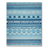 Blue Teal Geometric Southwestern Fringe Rug