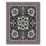 Black White Floral Persian Rug with Pink Border