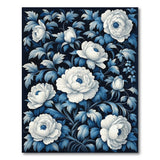 ODIKA Blue and White Peony Washable Rug - Low Pile Floral Area Rug