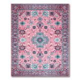 Vibrant Pink Persian Area Rug with Teal Motifs
