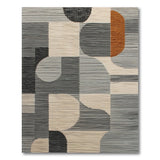 Geometric Grey Abstract Area Rug with Orange Accents