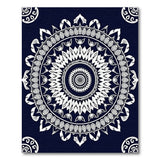 Intricate White Mandala on Navy Area Rug