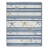 Coastal Beach Blue and Teal Navy Striped Starfish Coastal Area Rug