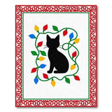 Festive Black Cat with Colorful Christmas Lights Rug
