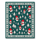 Festive Cartoon Snowmen Trees Green Area Rug