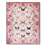 Whimsical Pink Butterfly Floral Floral Vintage Area Rug