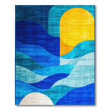 Blue Teal Waves Sun Geometric Modern Area Rug