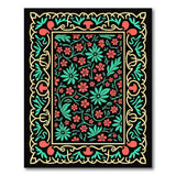Red Teal Floral Persian Area Rug on Black